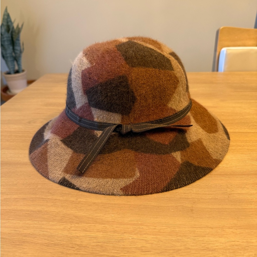 Albertus Swanepoel Rabbit Fur Blend Hat TAN Tabatha Brown Chocolate Ribbon